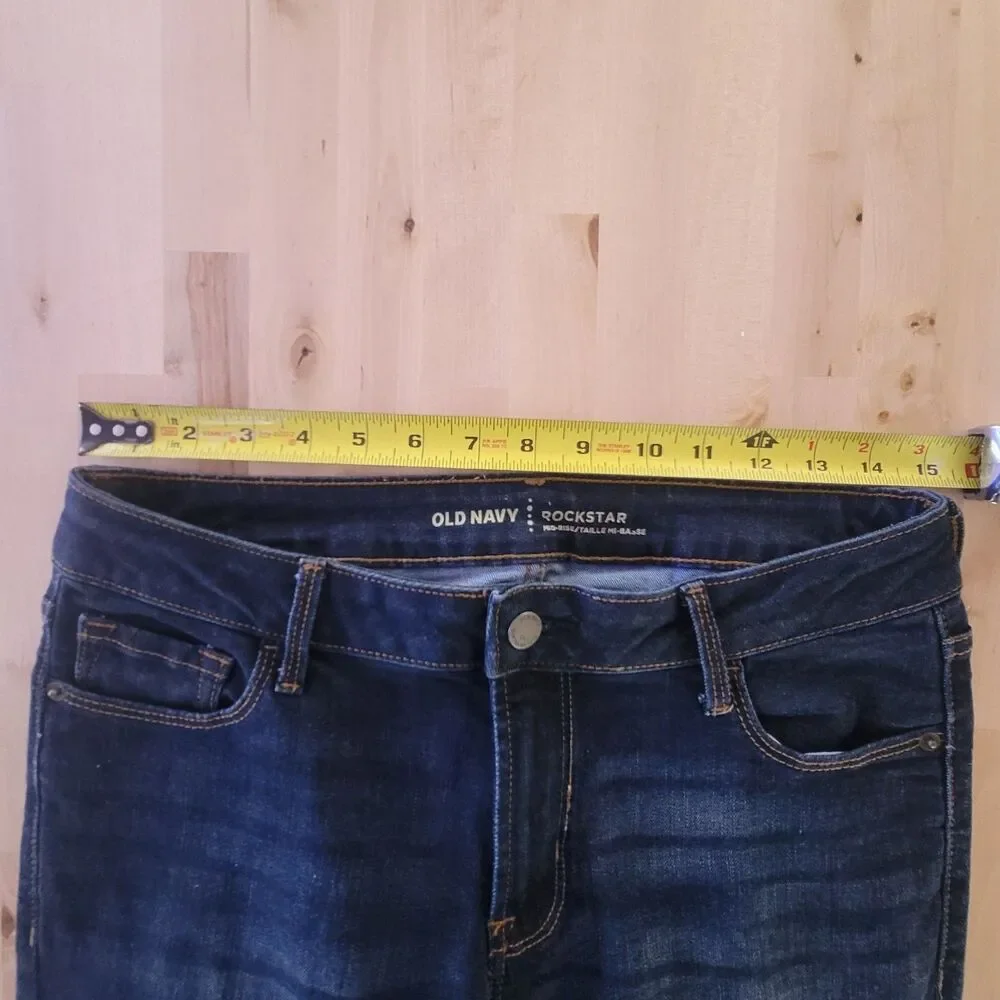 Old Navy Womens Rockstar Skinny Mid Rise Dark Wash Denim Jeans SZ 8 SHORT - Picture 5 of 12